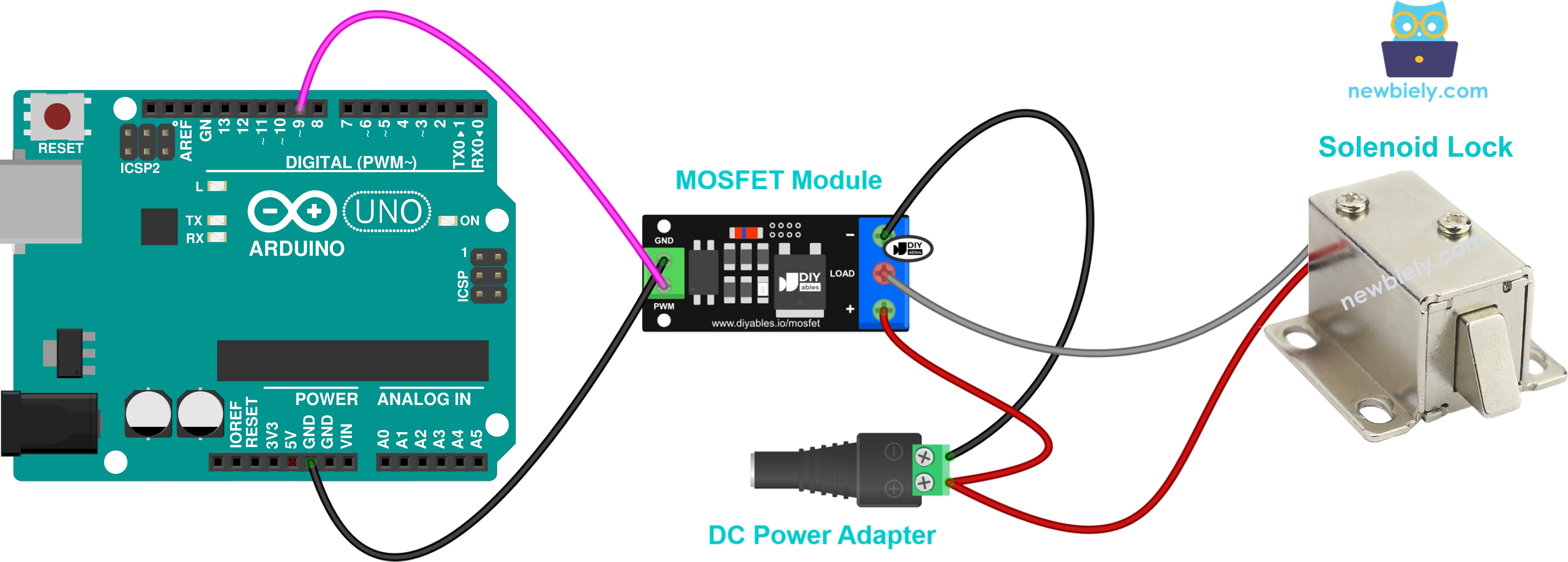 mosfet 모듈을 사용한 솔레노이드 잠금장치 배선도