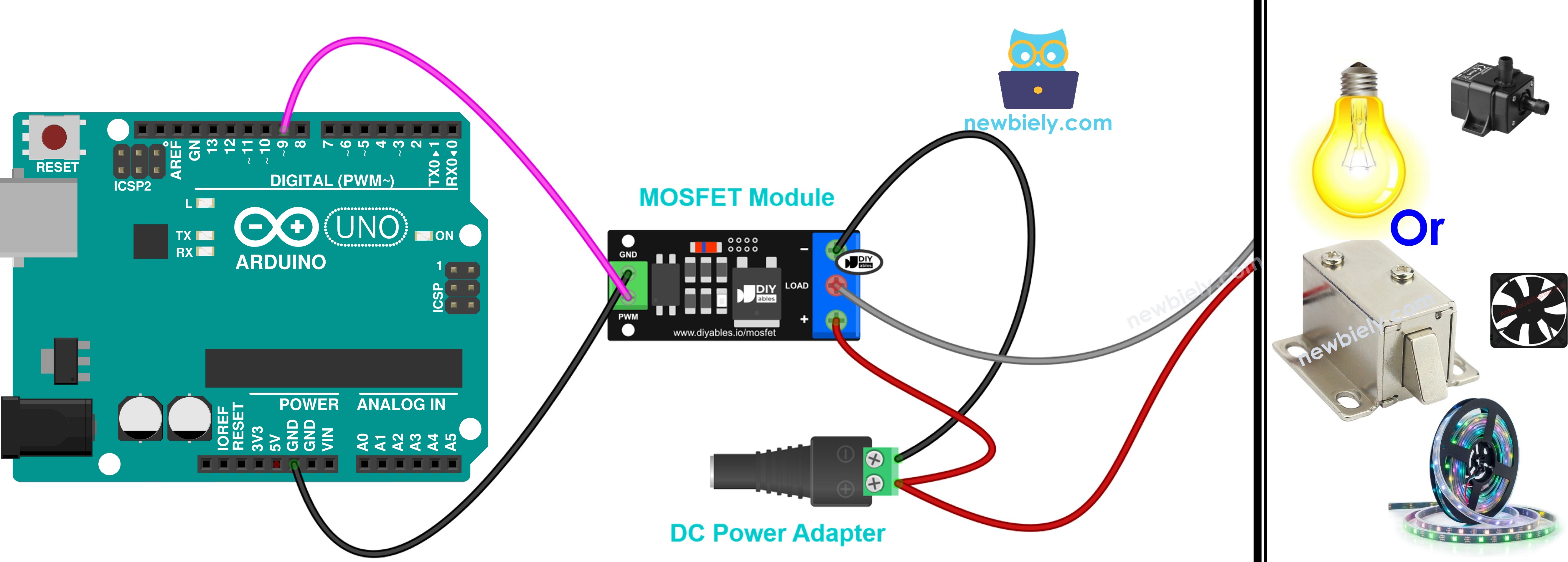 아두이노 aod4184, lr7843, fr120n mosfet 모듈 배선도