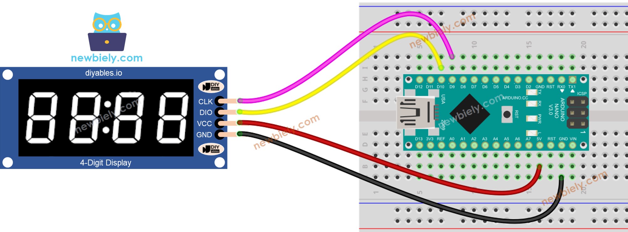 Arduino Nano TM1637 Module wiring diagram