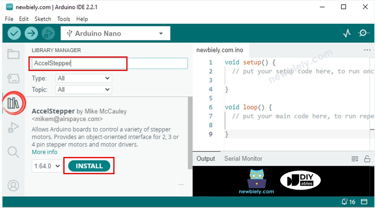 Arduino Nano AccelStepper library