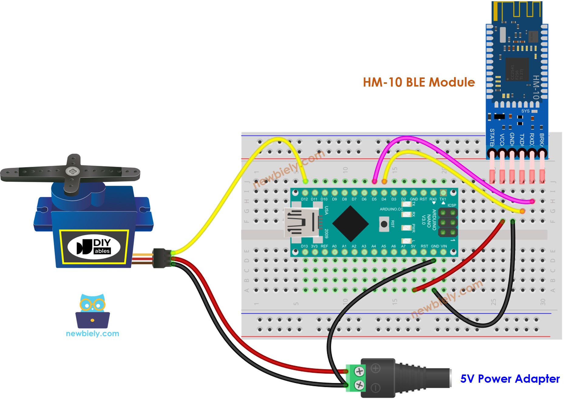 Arduino Nano Servo Motor BLE wiring diagram