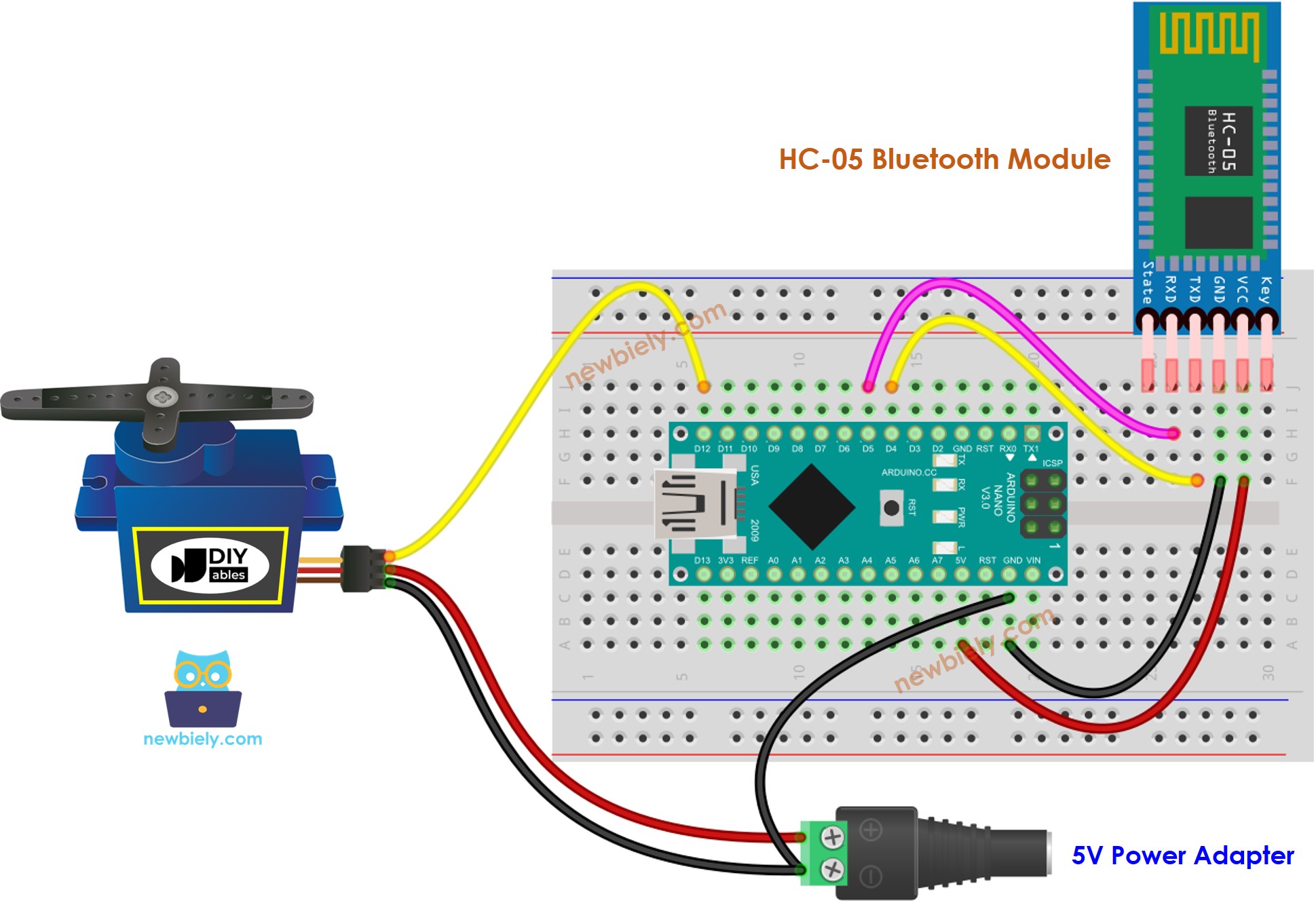 Arduino Nano Servo Motor Bluetooth wiring diagram