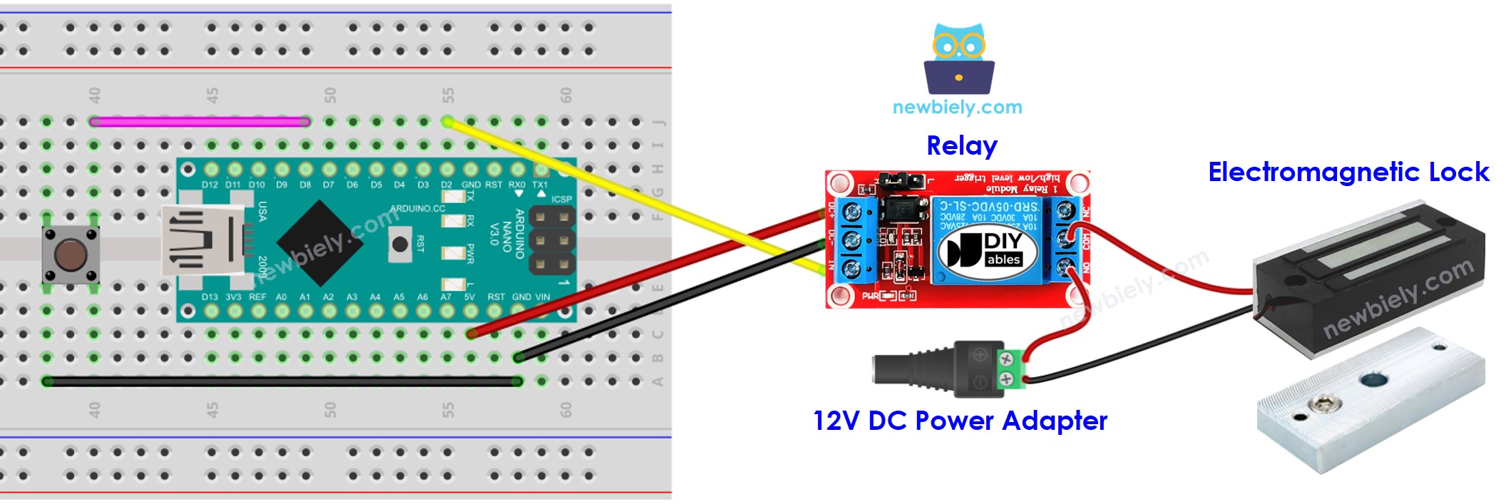 Arduino Nano Button Electromagnetic Lock wiring diagram