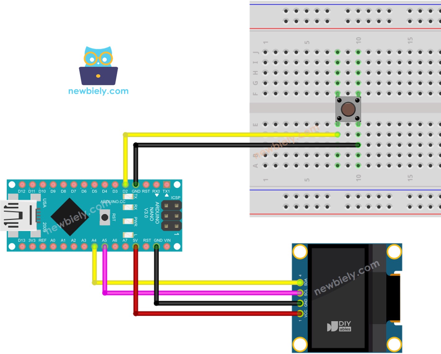 Arduino Nano Button OLED wiring diagram