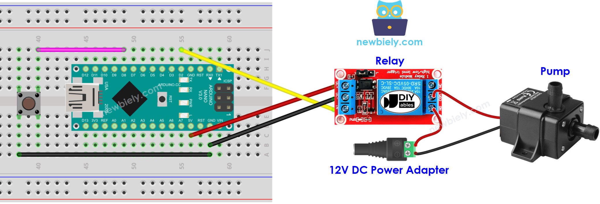 Arduino Nano Button controls Pump wiring diagram