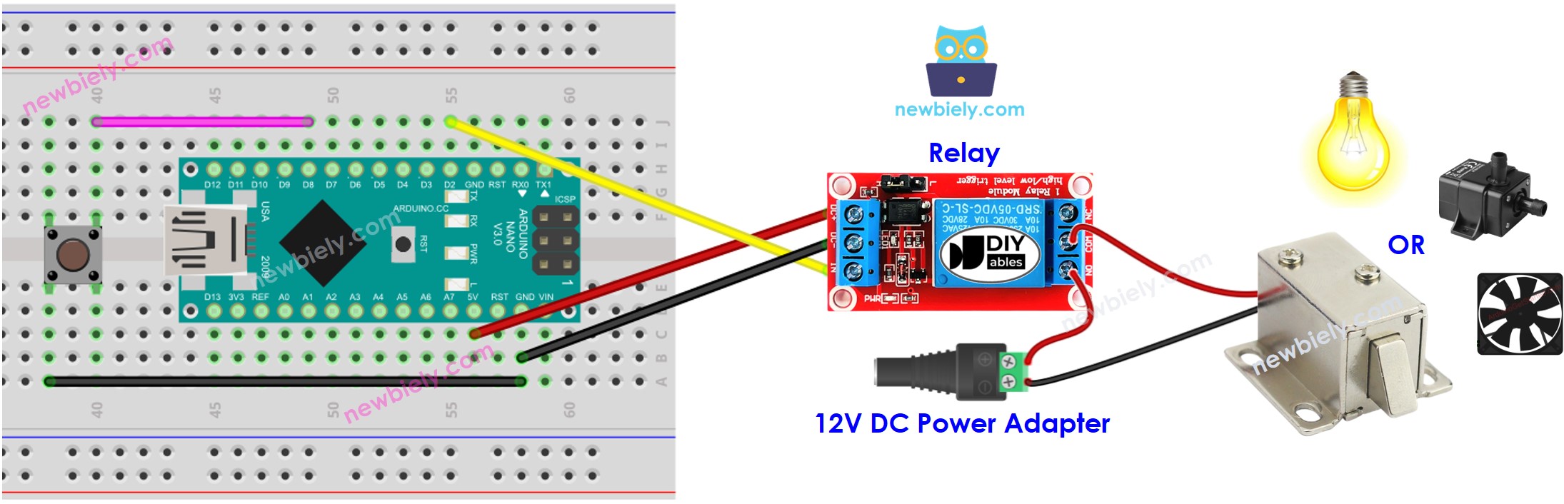 Arduino Nano Button relay wiring diagram