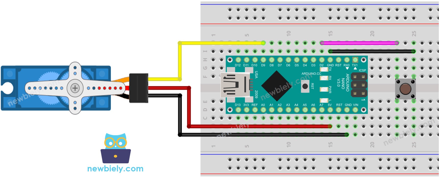 Arduino Nano Button Servo Motor wiring diagram