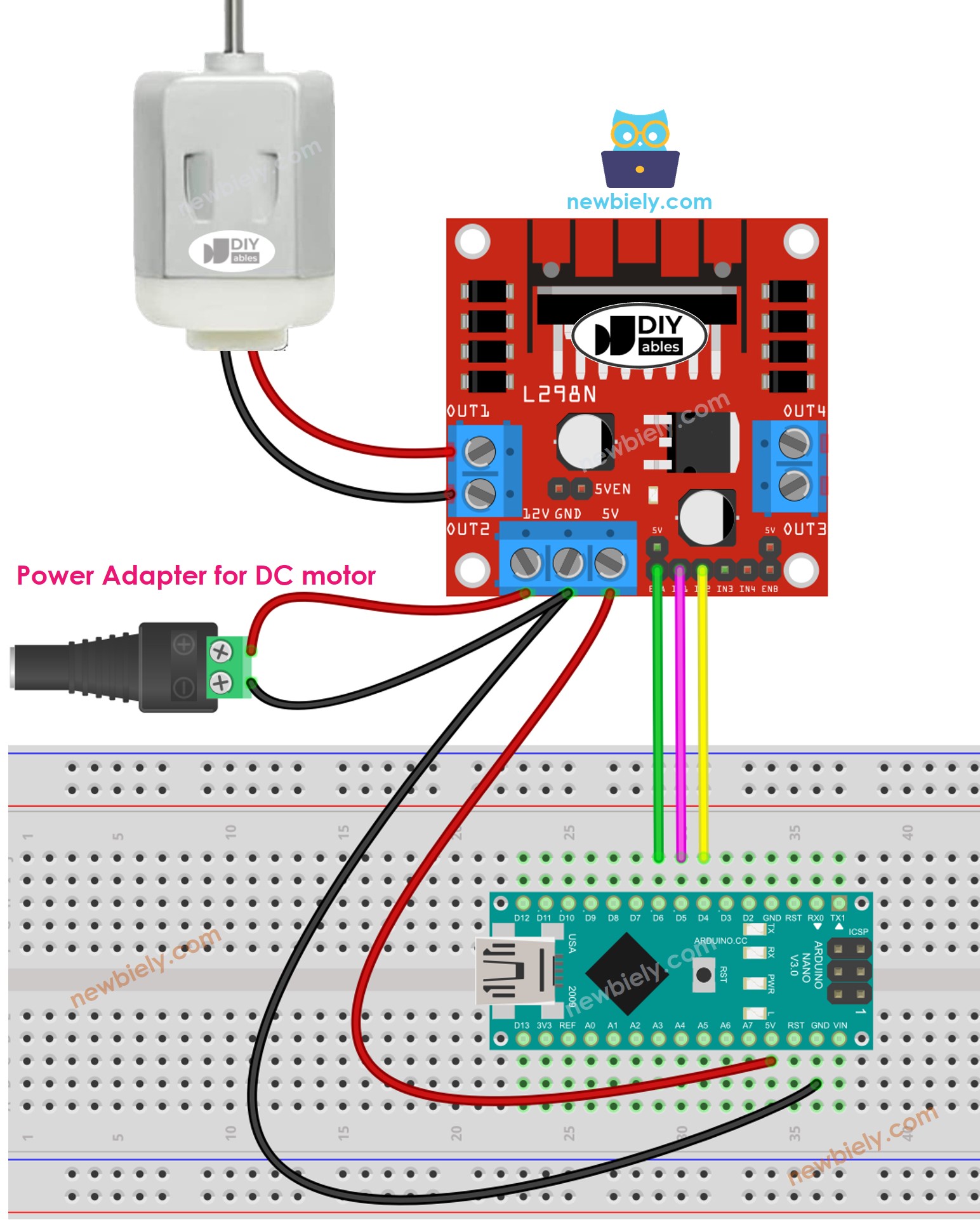 Arduino Nano DC Motor L298N Driver wiring diagram