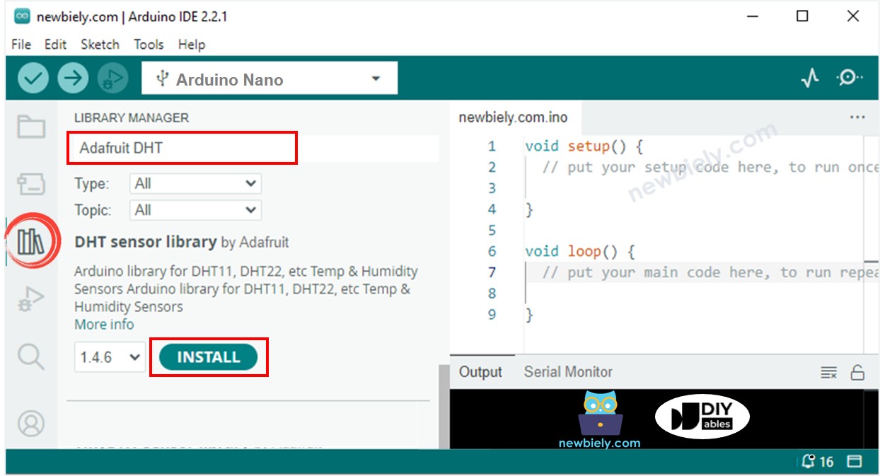 Arduino Nano DHT22 sensor library