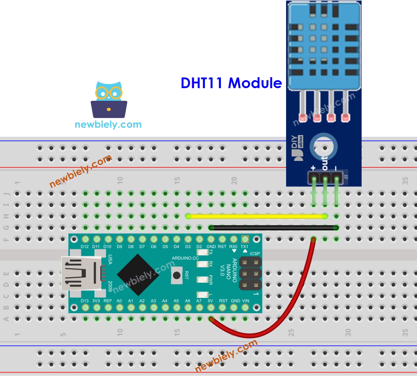 Arduino Nano DHT11 Temperature and humidity Module wiring diagram