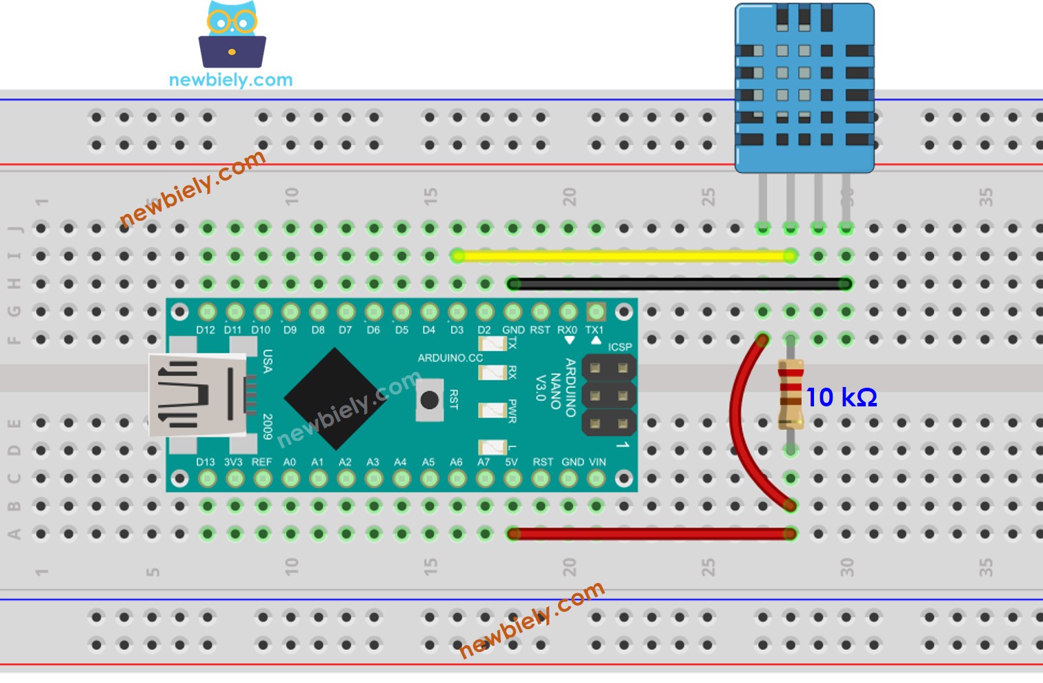 Arduino Nano DHT11 Temperature and humidity Sensor wiring diagram