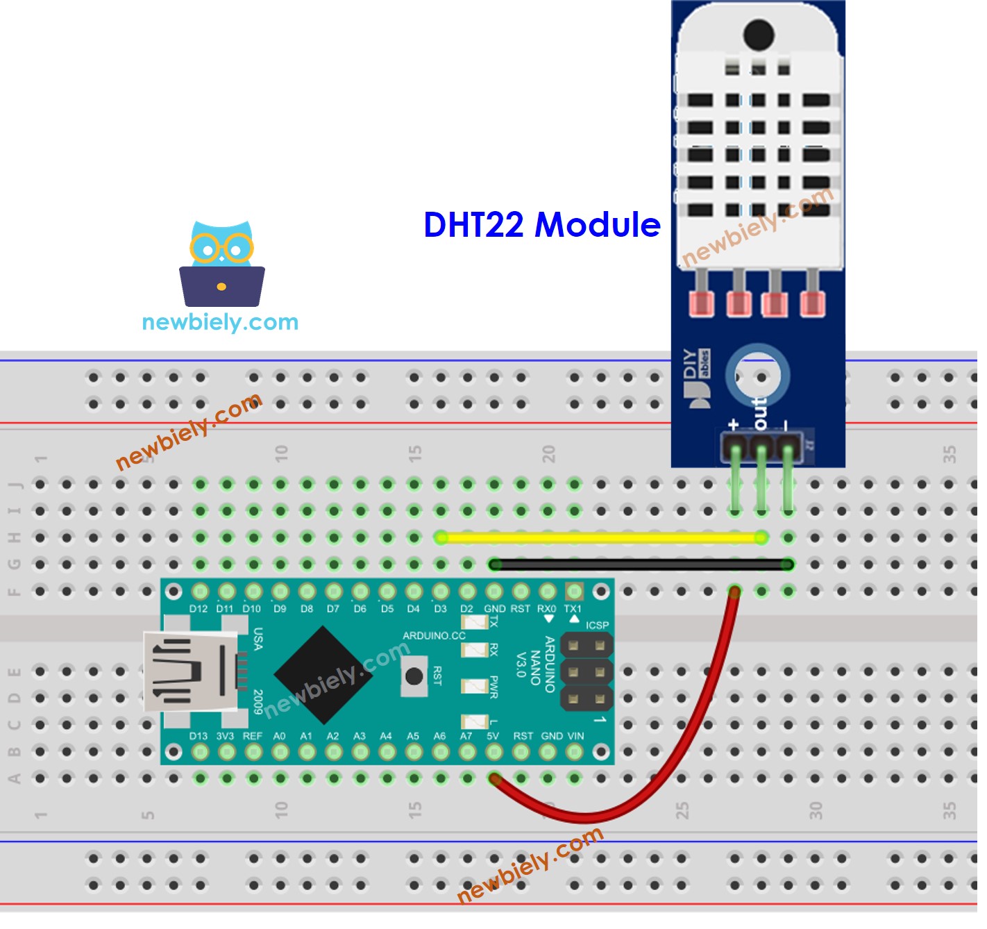 Arduino Nano DHT22 Temperature and humidity Module wiring diagram