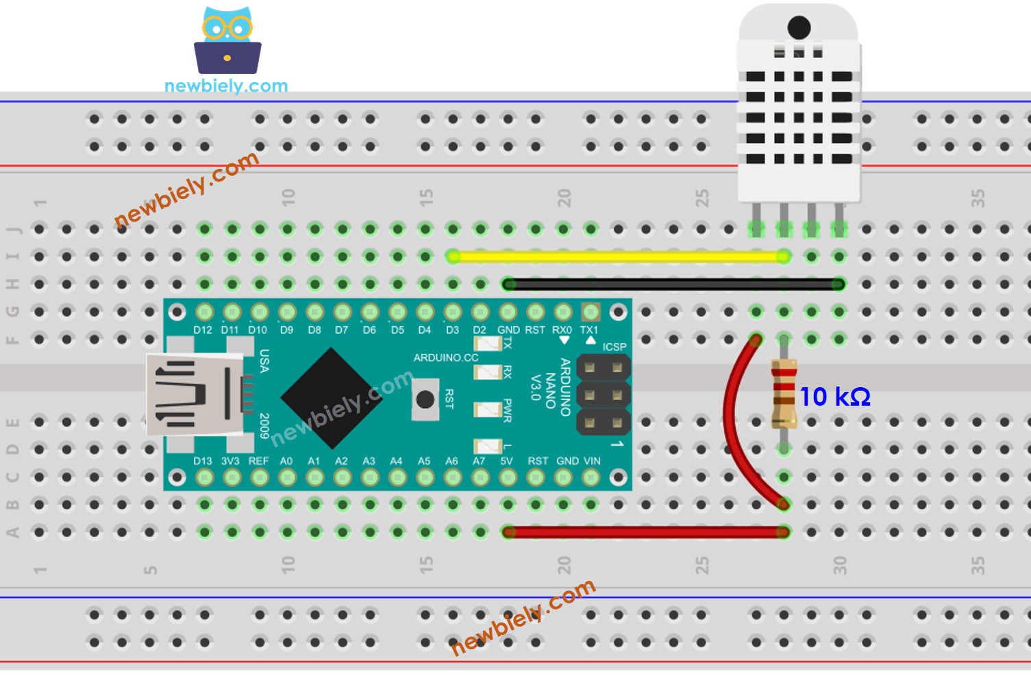 Arduino Nano DHT22 Temperature and humidity Sensor wiring diagram