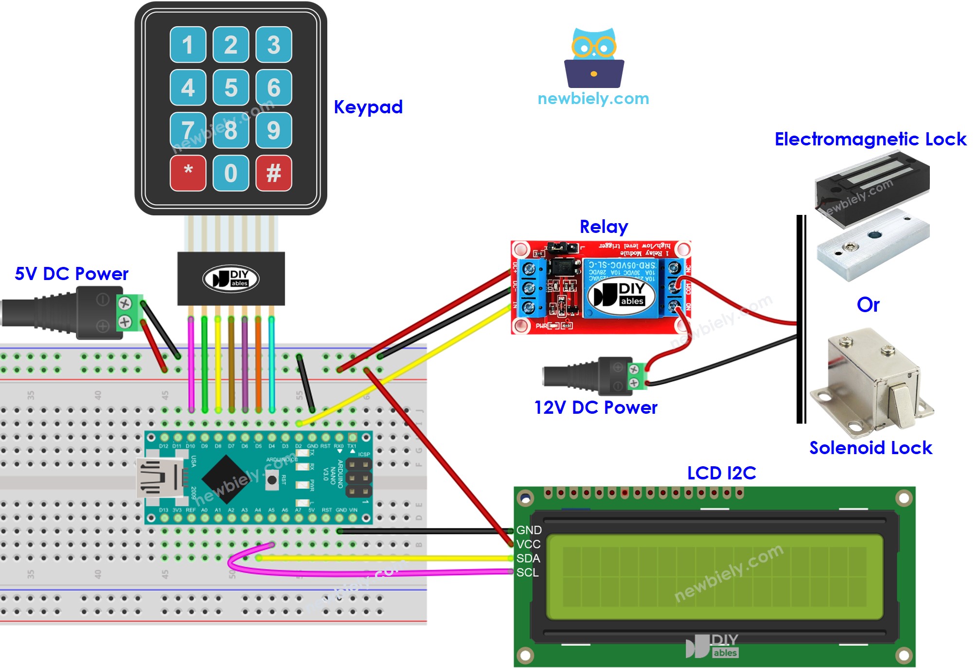 Arduino Nano door lock system lcd external power supply wiring diagram