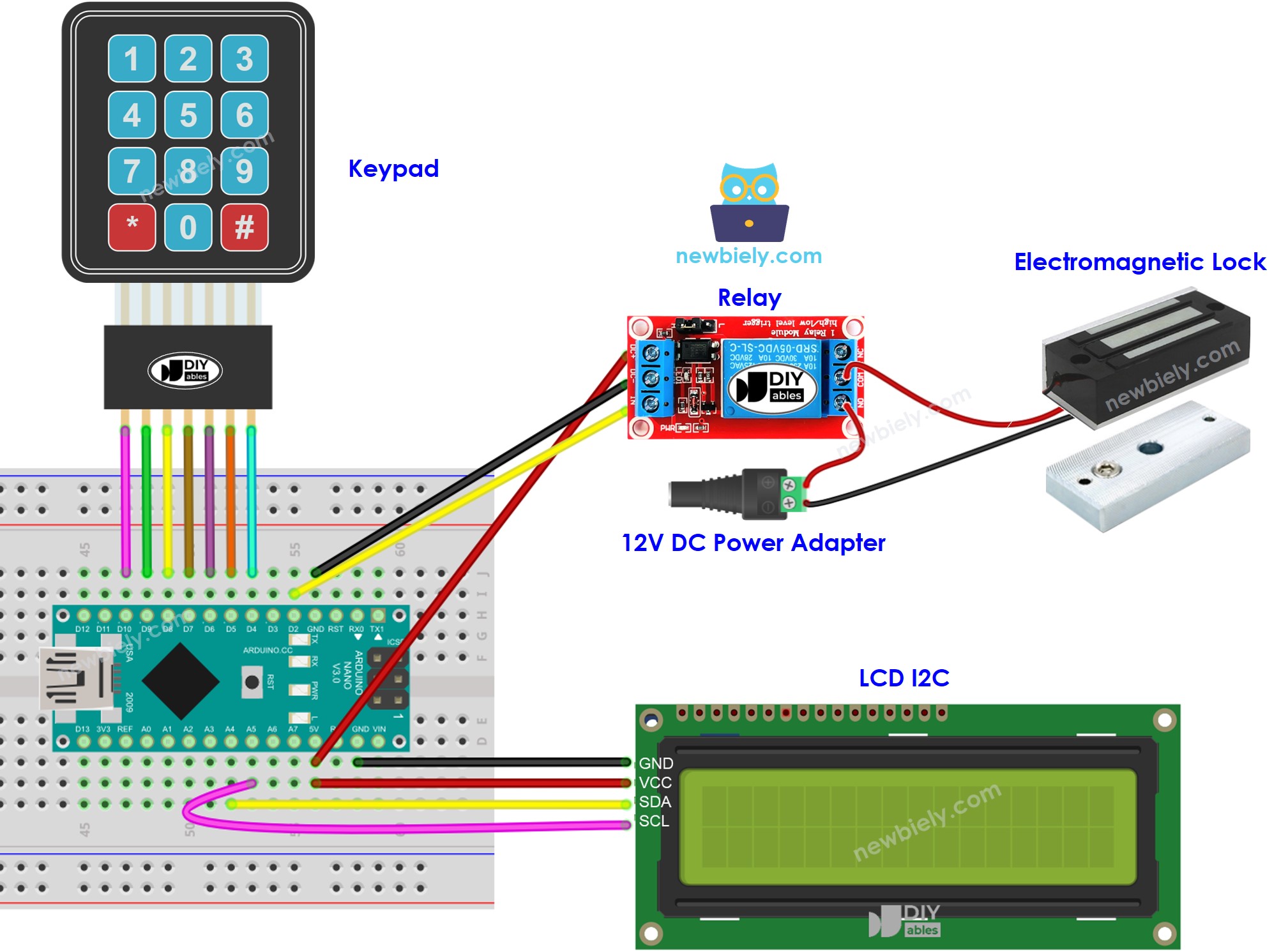 Arduino Nano door lock system lcd wiring diagram