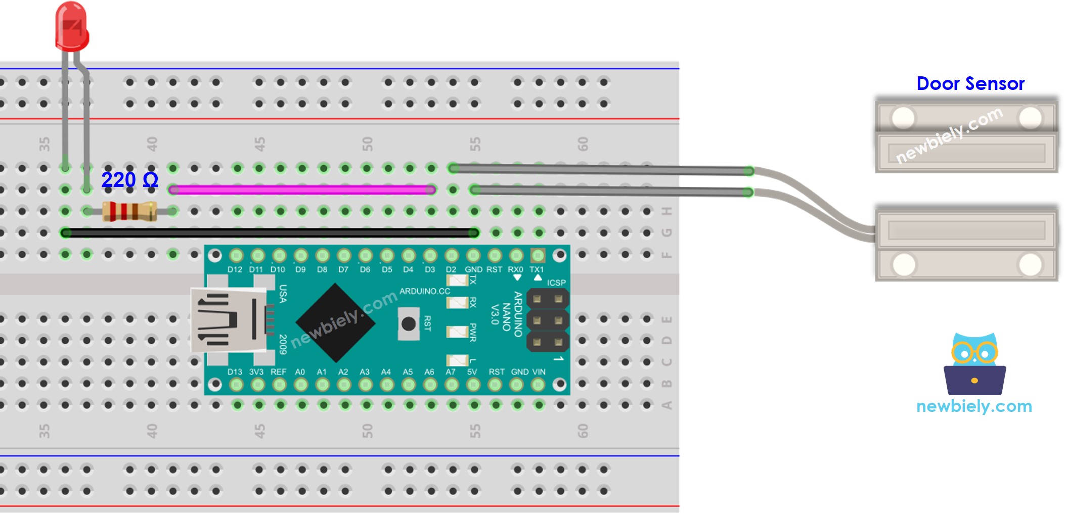 Arduino Nano door sensor LED wiring diagram