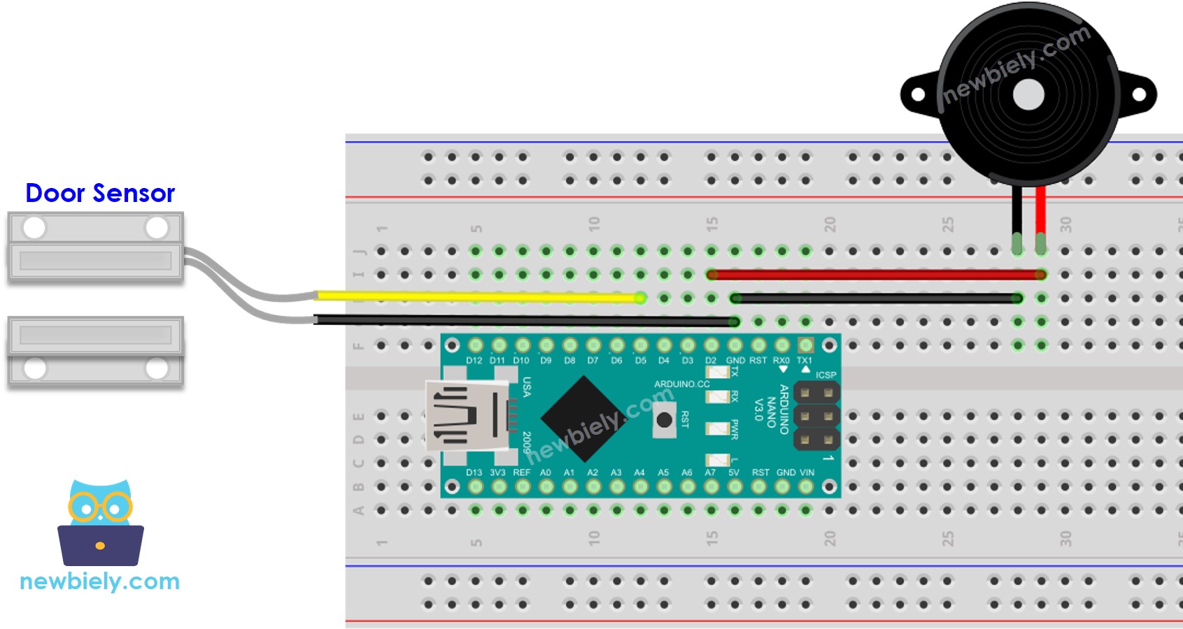 Arduino Nano Door Sensor Piezo Buzzer wiring diagram