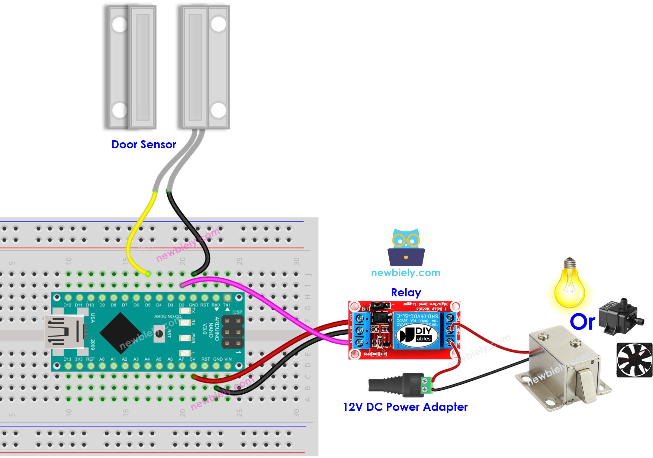 Arduino Nano door sensor relay wiring diagram