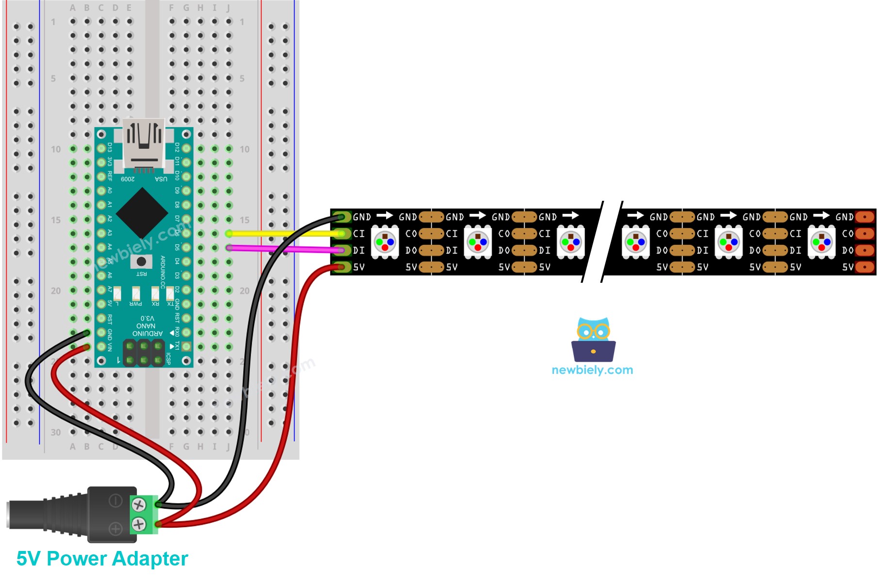 Arduino Nano DotStar RGB LED strip Wiring Diagram