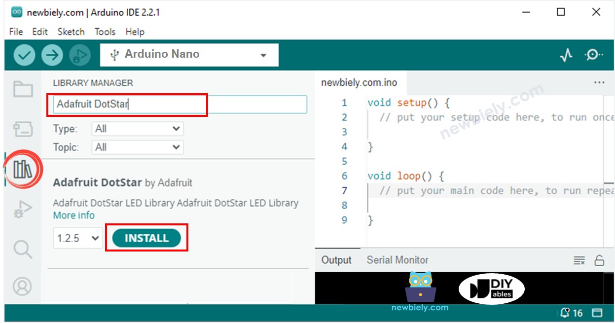 Arduino Nano Adafruit DotStar library