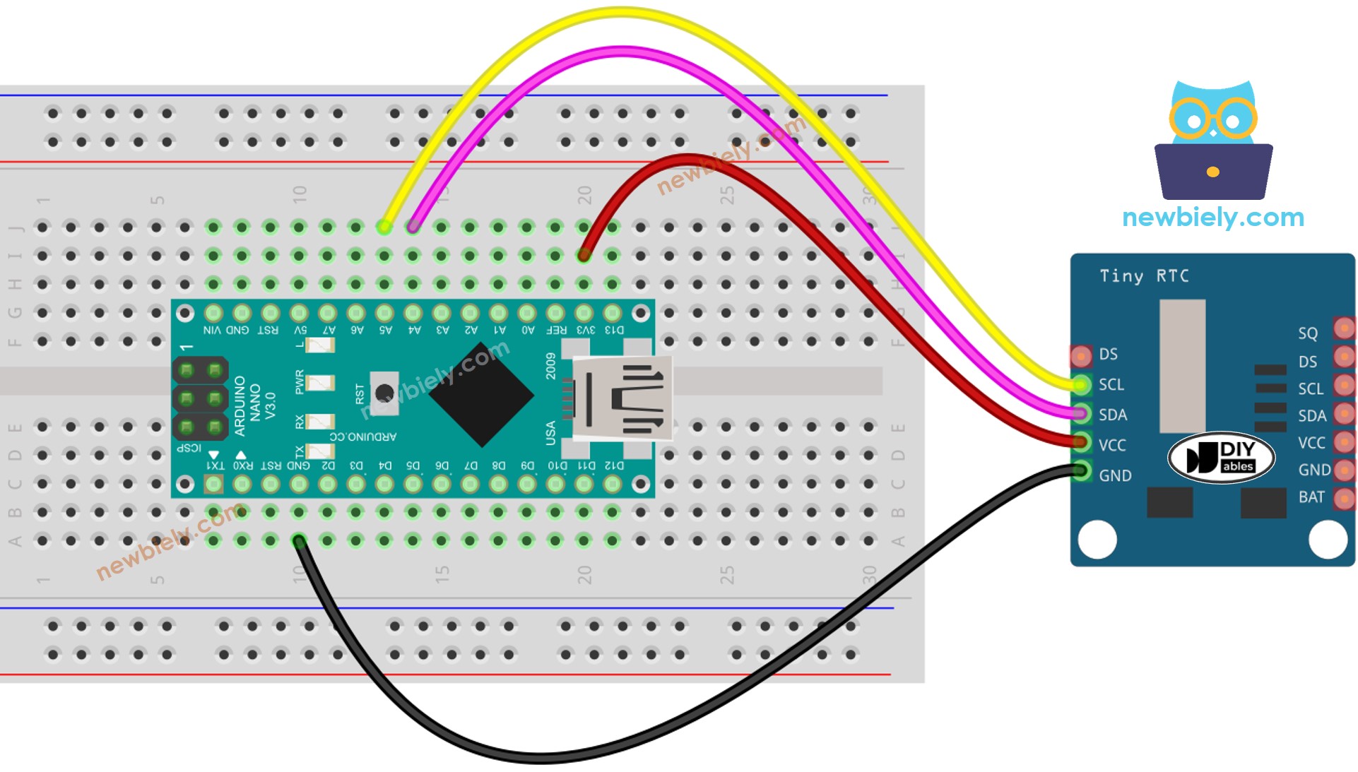 Arduino Nano Real-Time Clock DS1307 wiring diagram