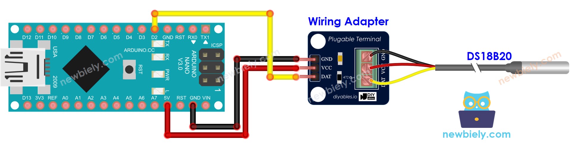 Arduino Nano DS18B20 wiring diagram