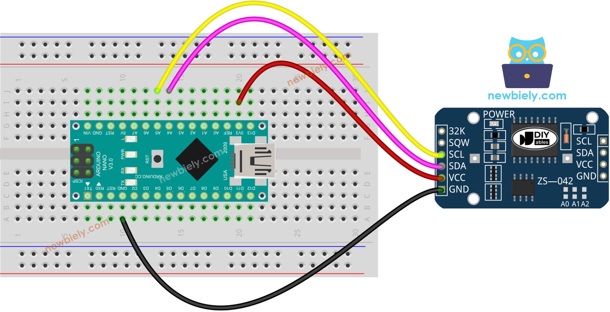 Arduino Nano Real-Time Clock DS3231 wiring diagram