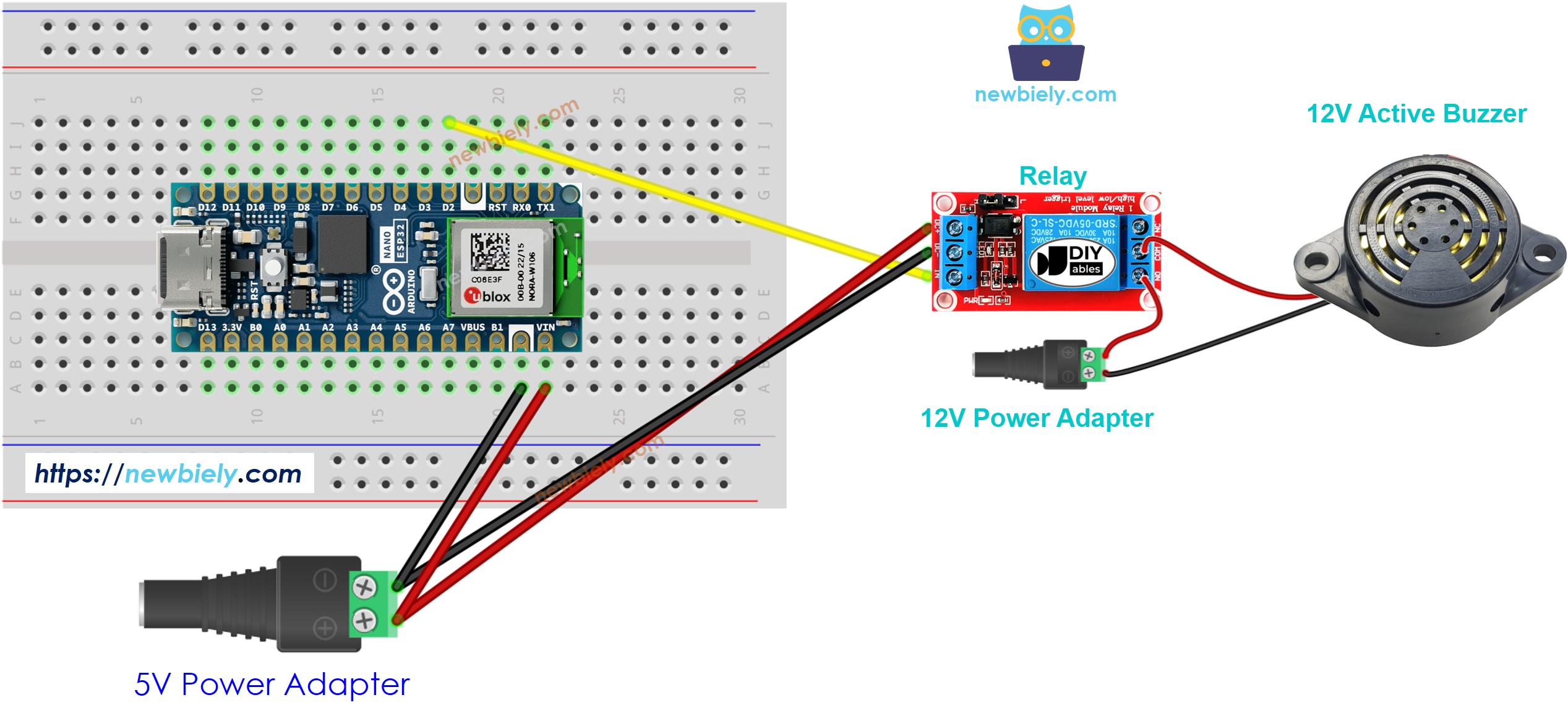 Arduino Nano ESP32 12V Active Buzzer Wiring Diagram