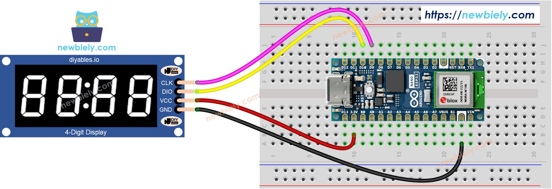 Arduino Nano ESP32 TM1637 Module wiring diagram