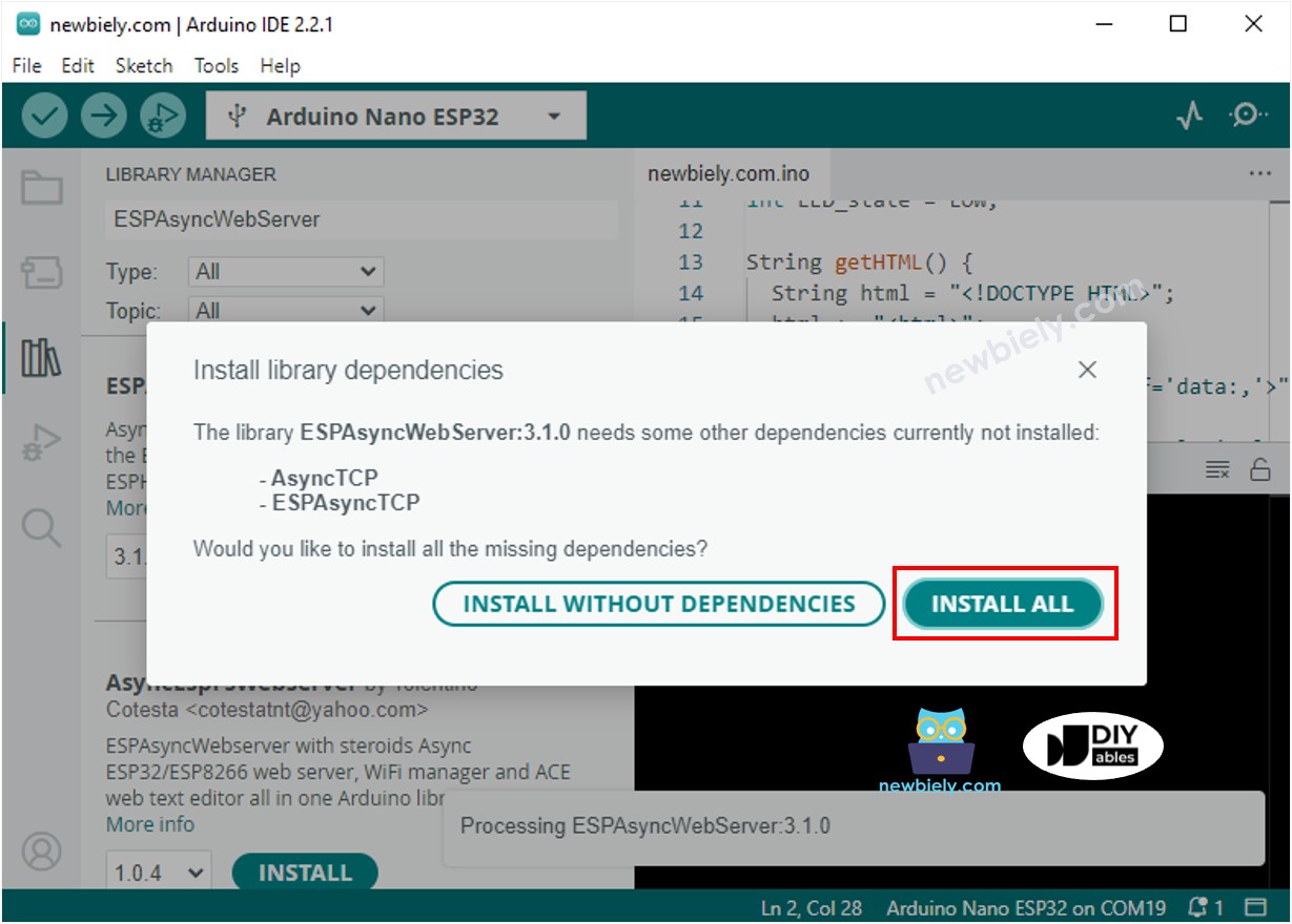 아두이노 나노 ESP32 espasyncwebserver dependencies 라이브러리