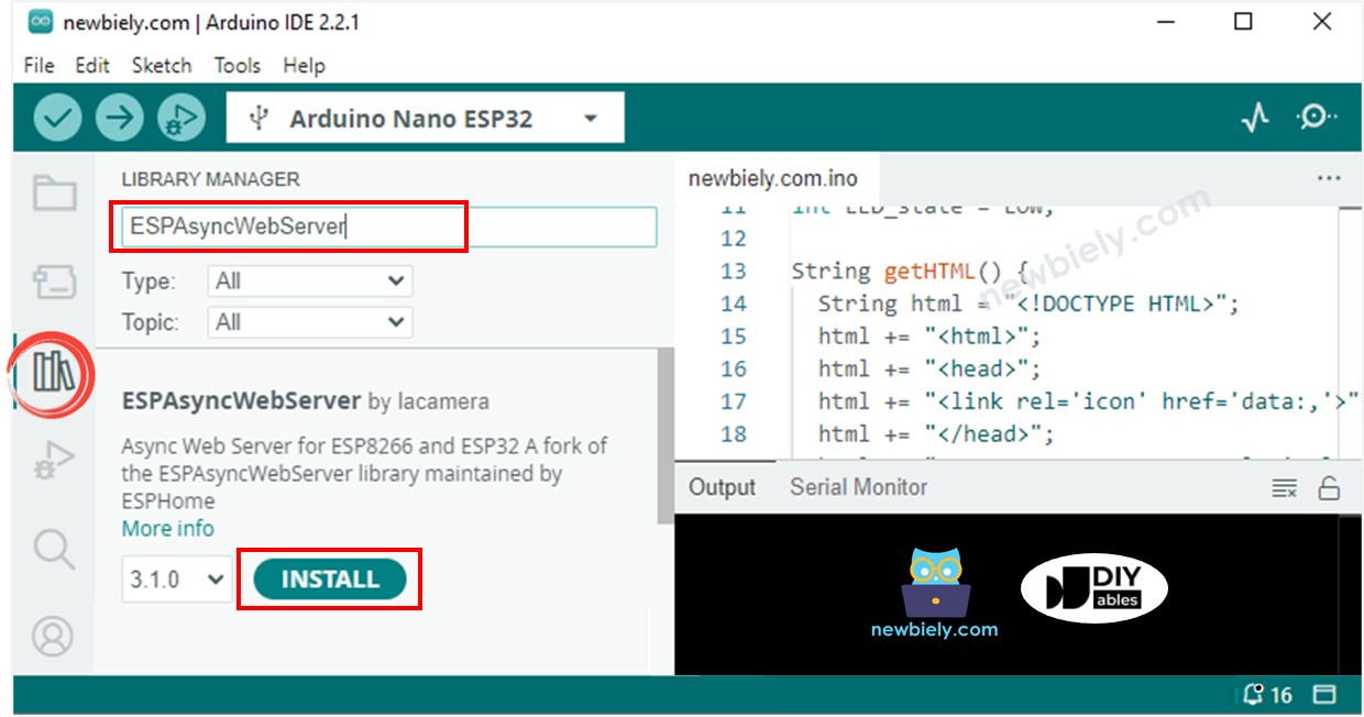 아두이노 나노 ESP32 espasyncwebserver 라이브러리