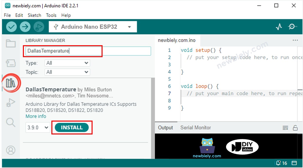 아두이노 나노 ESP32 dallas temperature 라이브러리