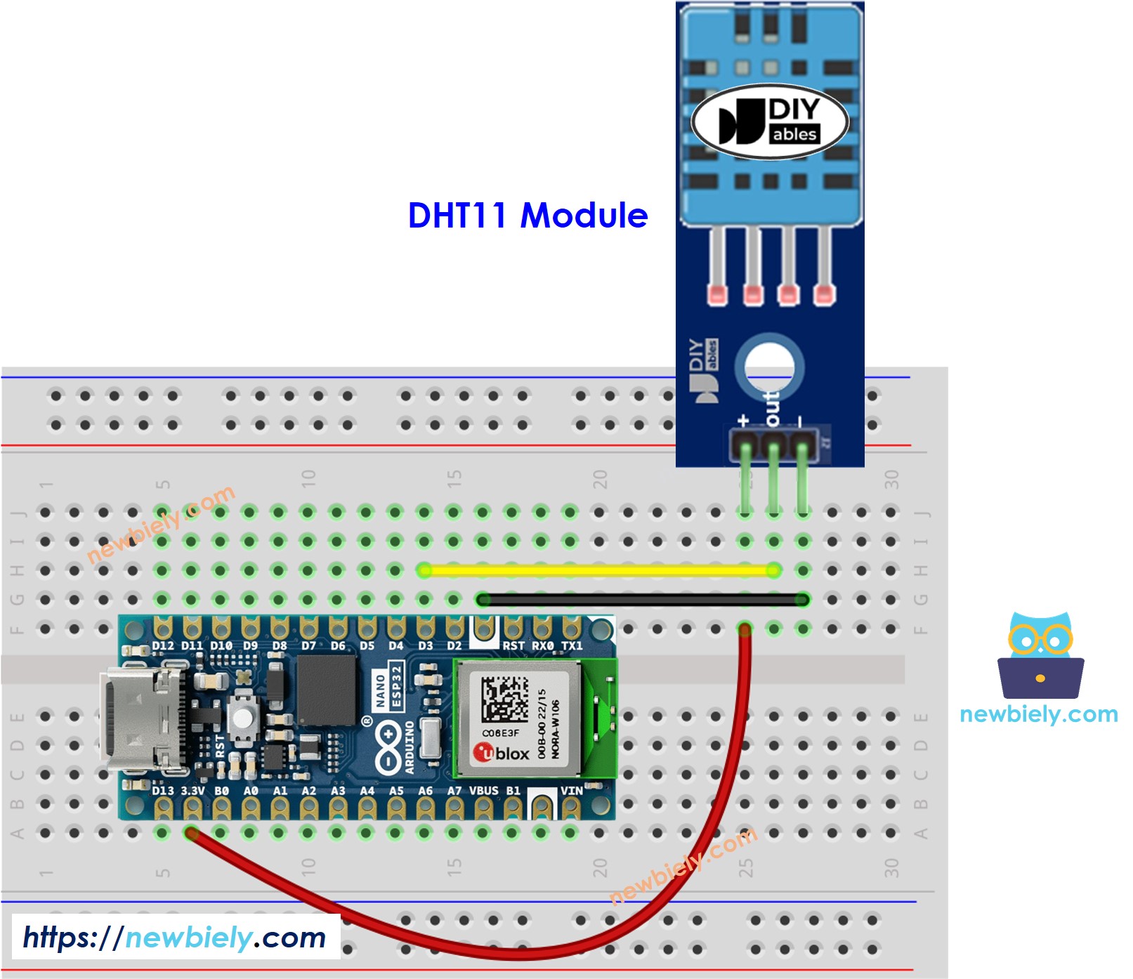 Arduino Nano ESP32 DHT11 Temperature and humidity Module Wiring Diagram