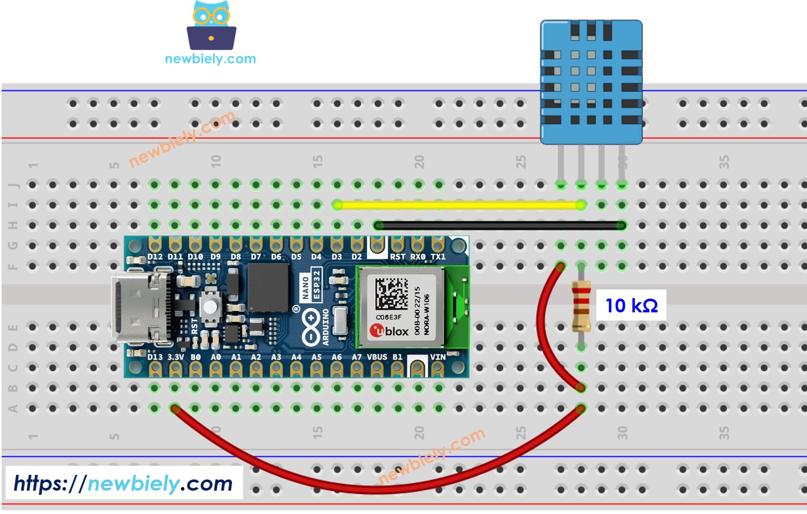 Arduino Nano ESP32 DHT11 Temperature and humidity Sensor Wiring Diagram