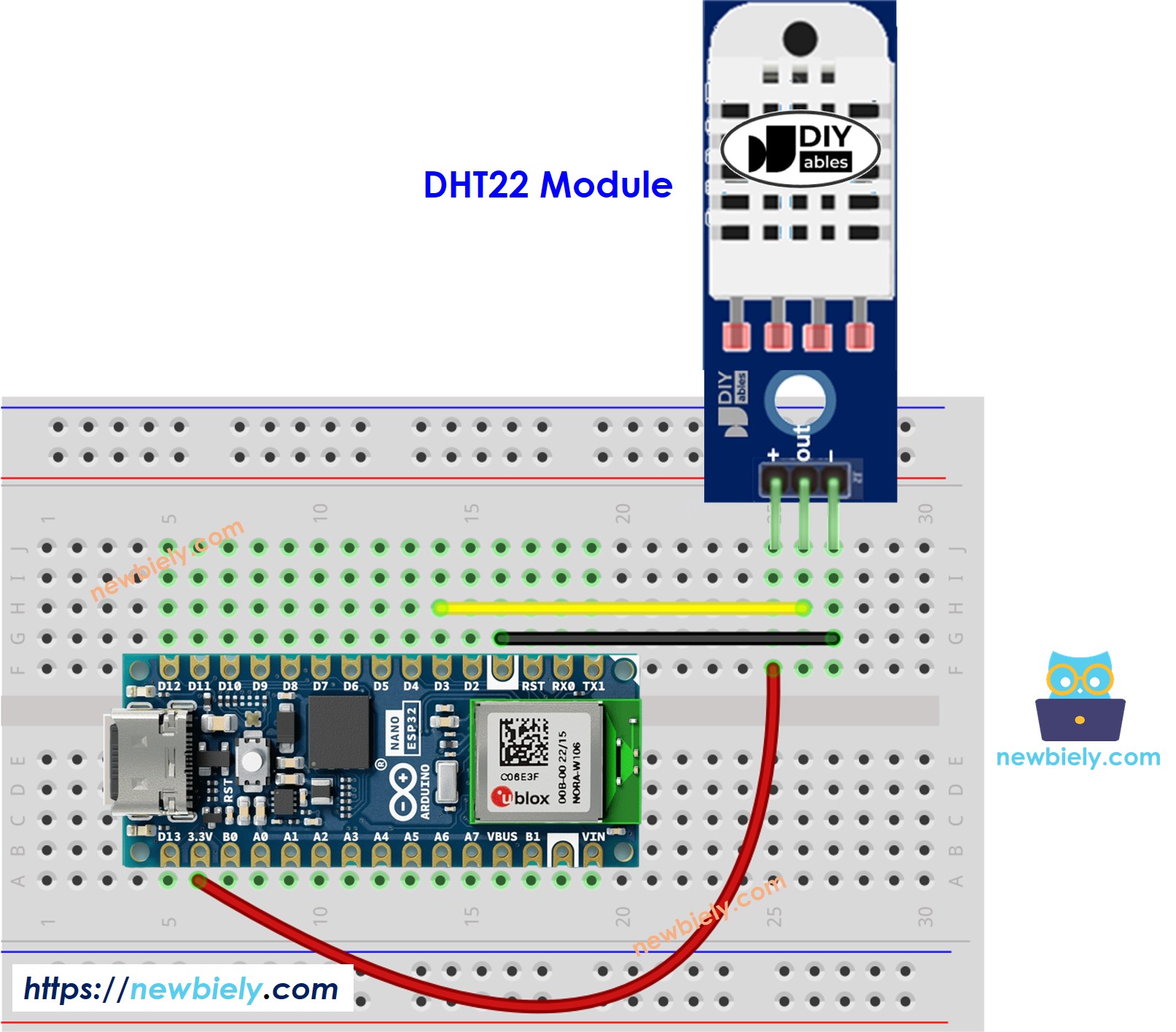 Arduino Nano ESP32 DHT22 Temperature and humidity Module Wiring Diagram