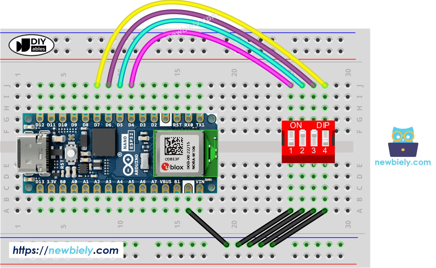 Arduino Nano ESP32 DIP switch Wiring Diagram