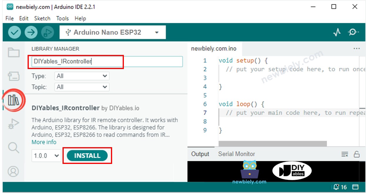 Arduino Nano ESP32 DIYables_IRcontroller library