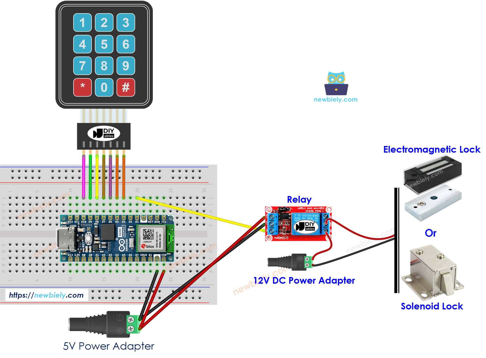 아두이노 나노 ESP32 도어 잠금장치 system 연결 배선도