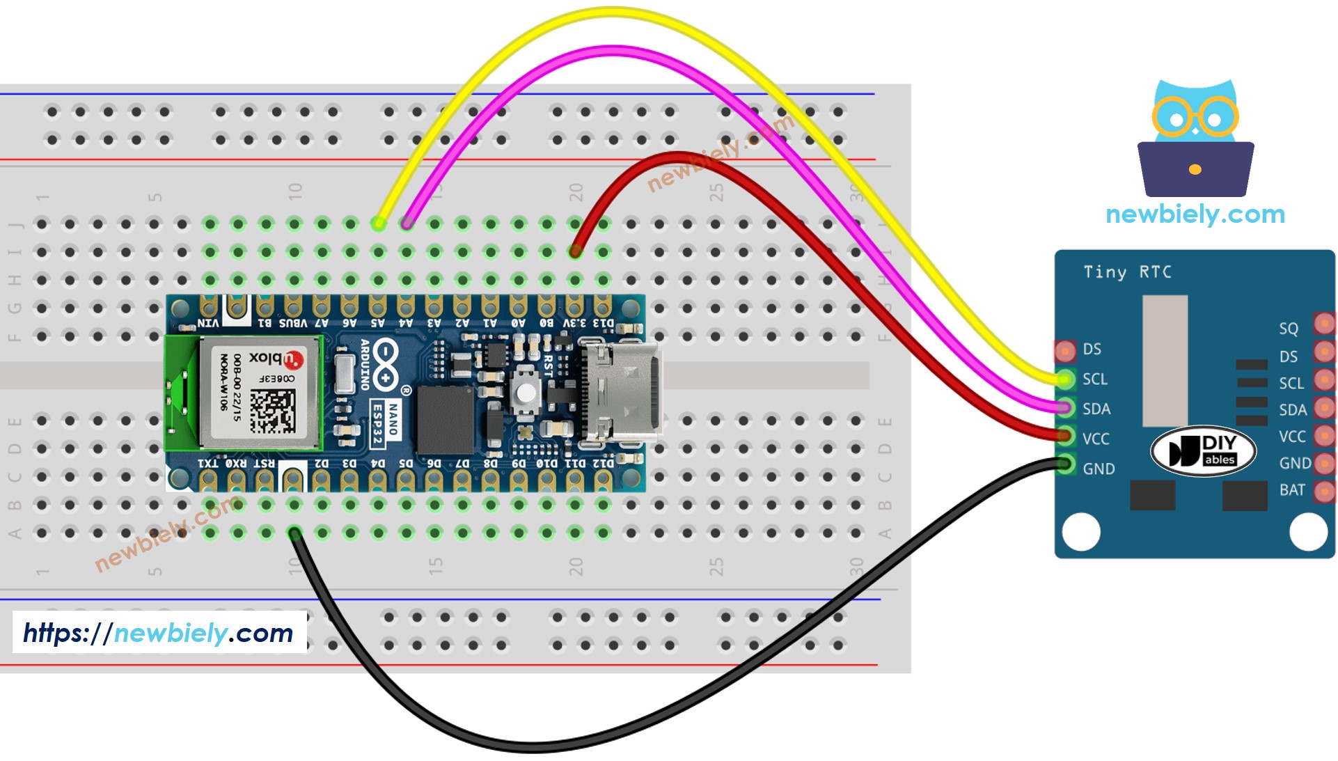 Arduino Nano ESP32 Real-Time Clock DS1307 Wiring Diagram