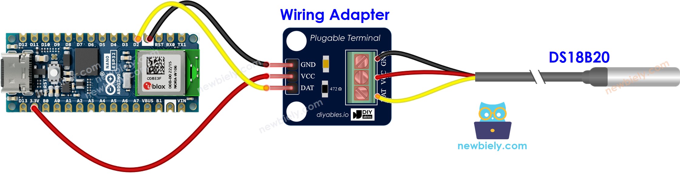 아두이노 나노 ESP32 웹 서버 ds18b20 온도 센서 연결 배선도