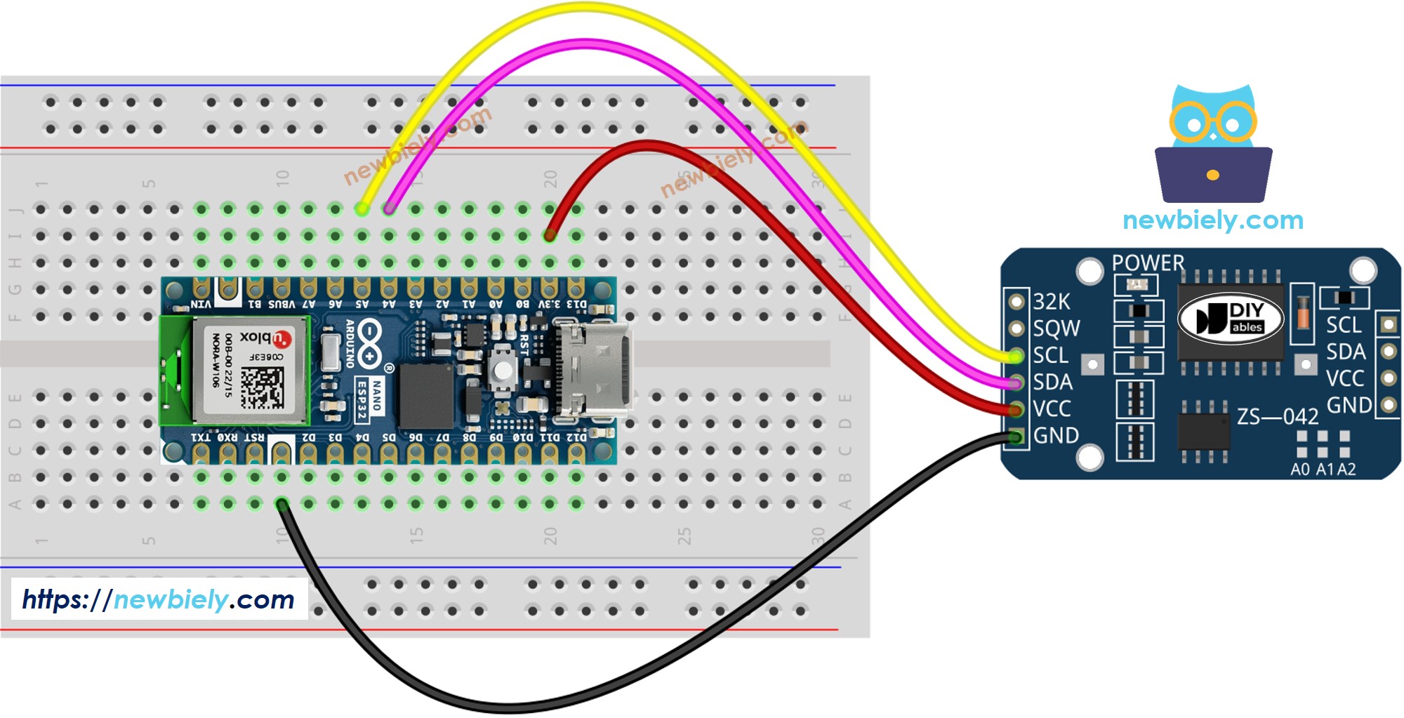 Arduino Nano ESP32 Real-Time Clock DS3231 Wiring Diagram