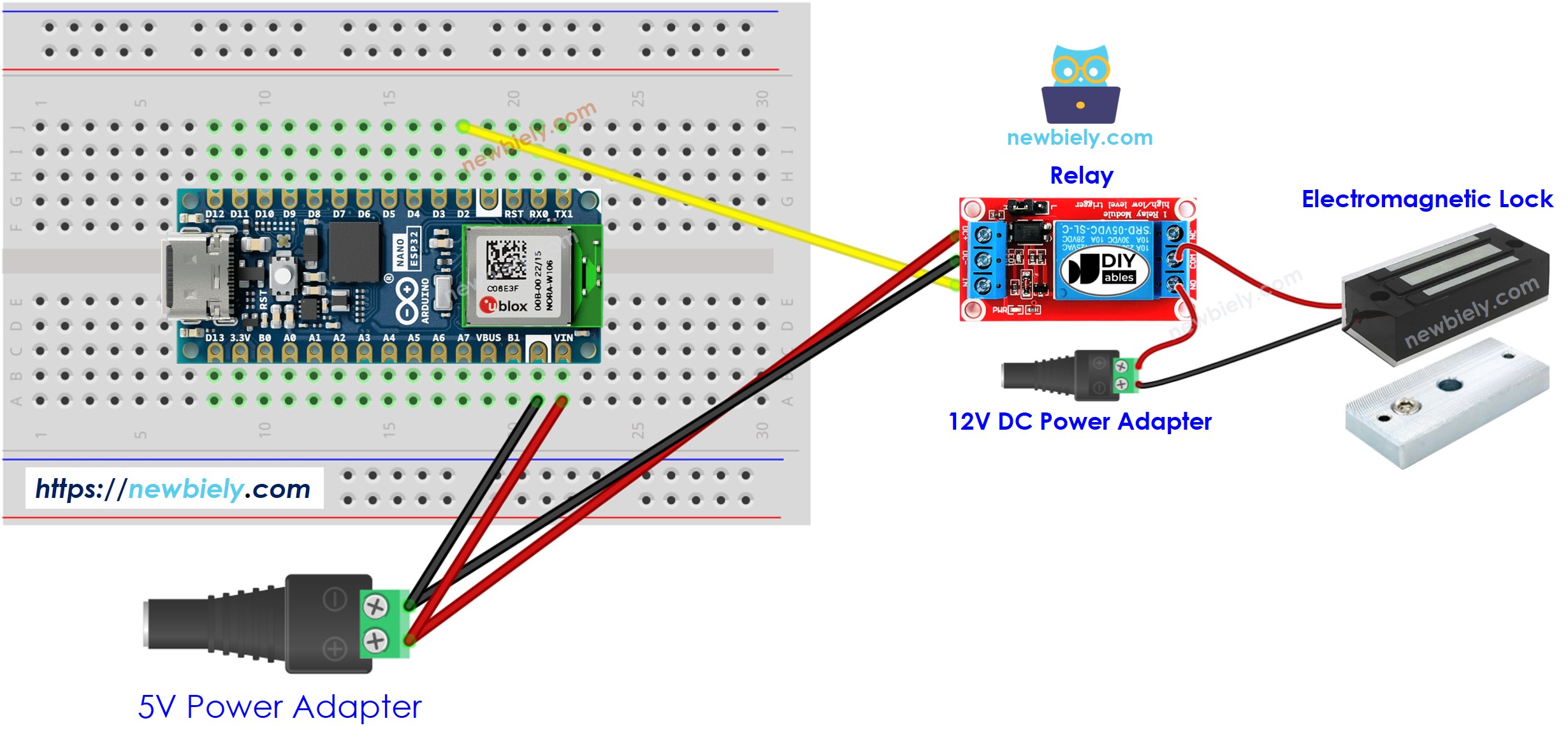 Arduino Nano ESP32 Electromagnetic Lock Wiring Diagram