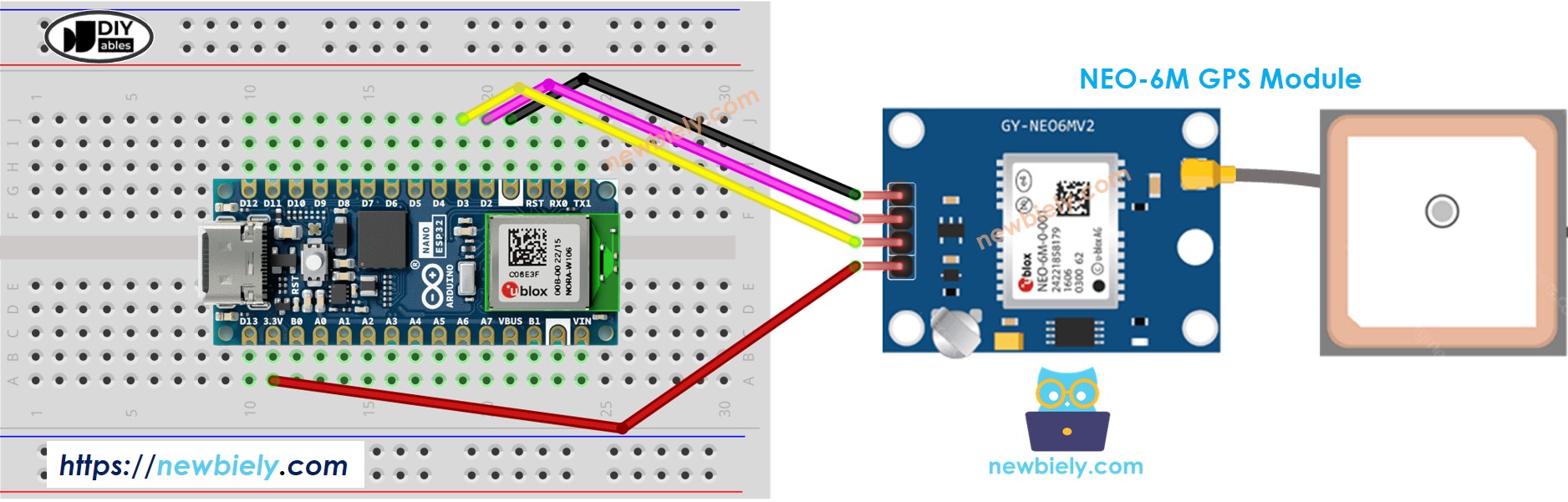 Arduino Nano ESP32 GPS module Wiring Diagram