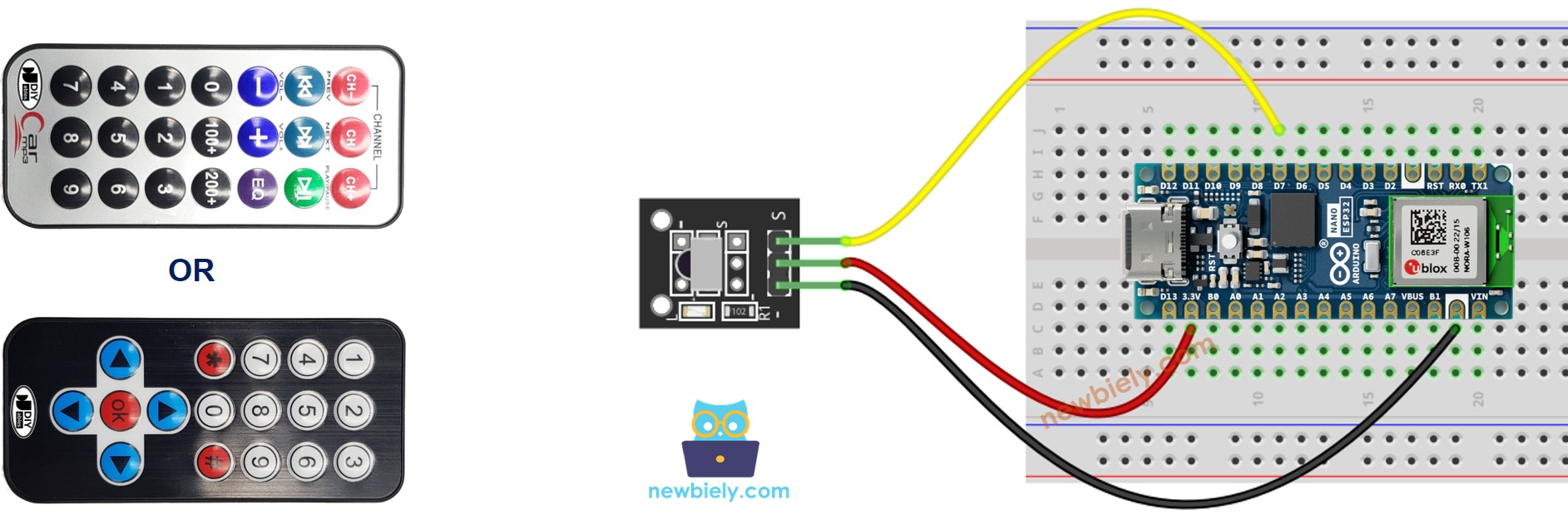 Arduino Nano ESP32 IR Remote Control Wiring Diagram