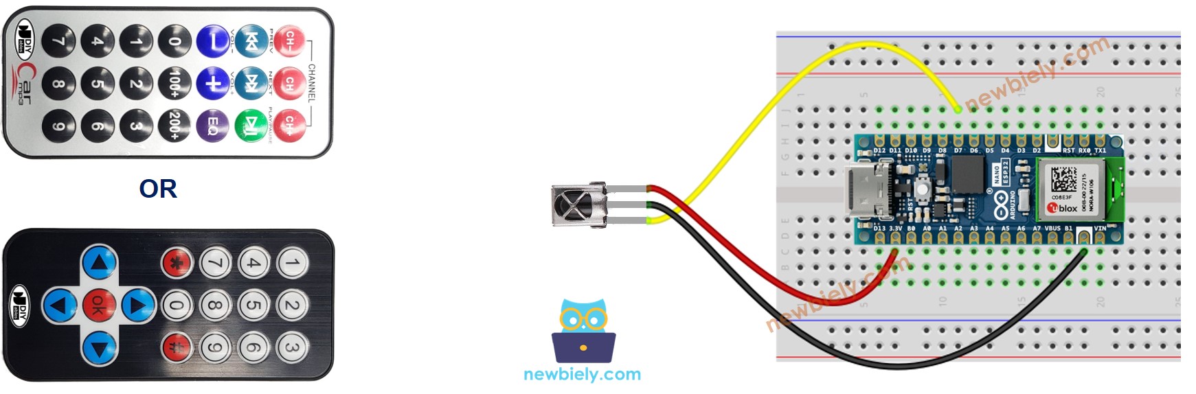 Arduino Nano ESP32 IR Remote Control Wiring Diagram