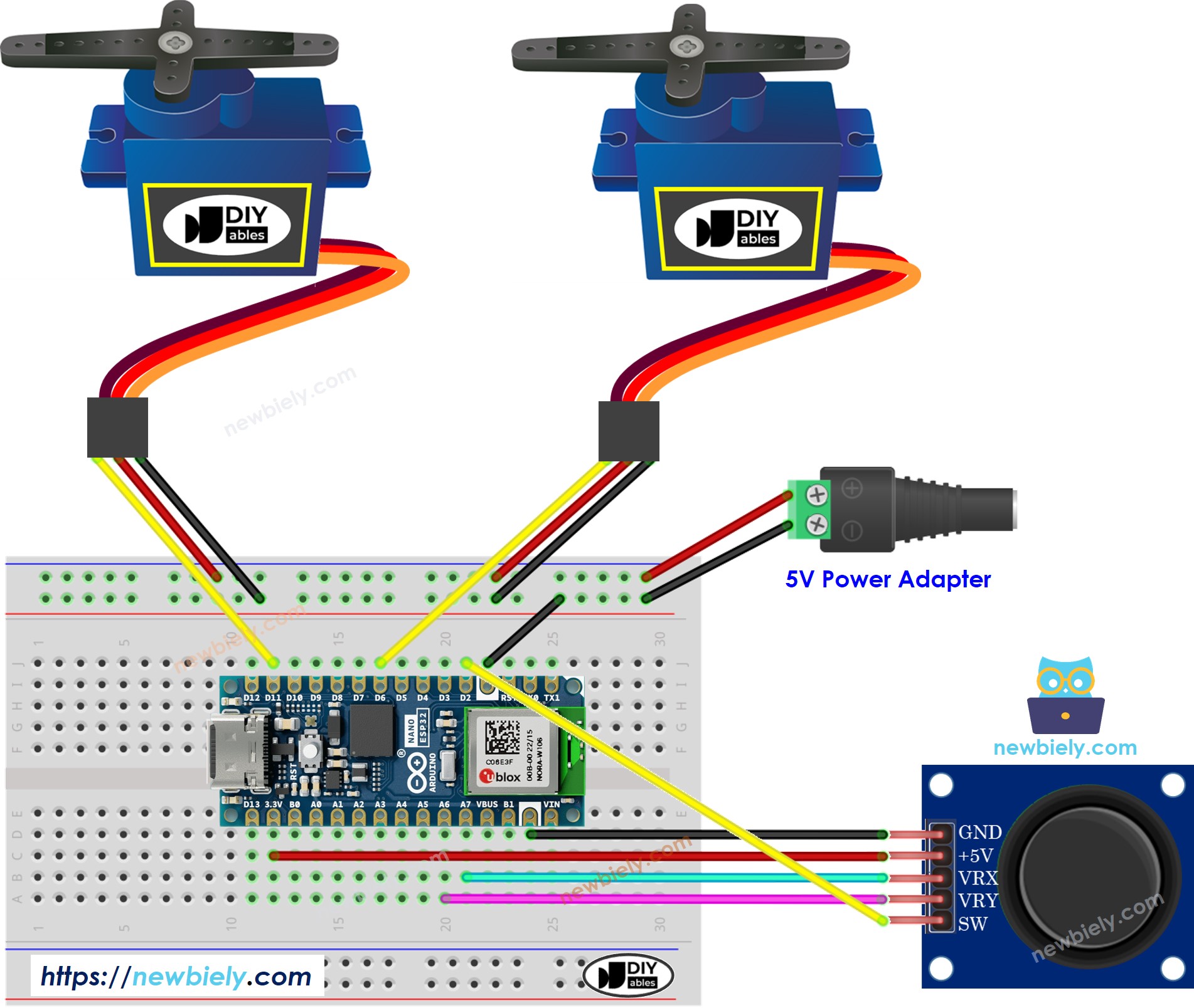 아두이노 나노 ESP32 조이스틱 서보 모터 연결 배선도