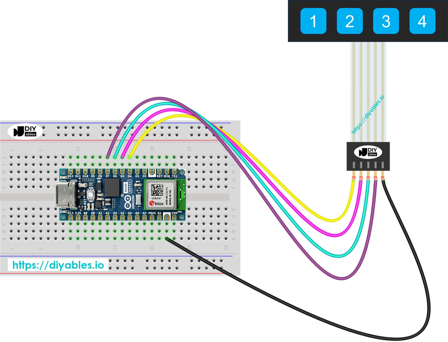 아두이노 나노 ESP32 키패드 1x4 배선도