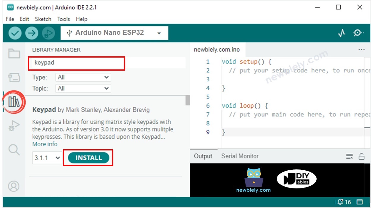 Arduino Nano ESP32 keypad library