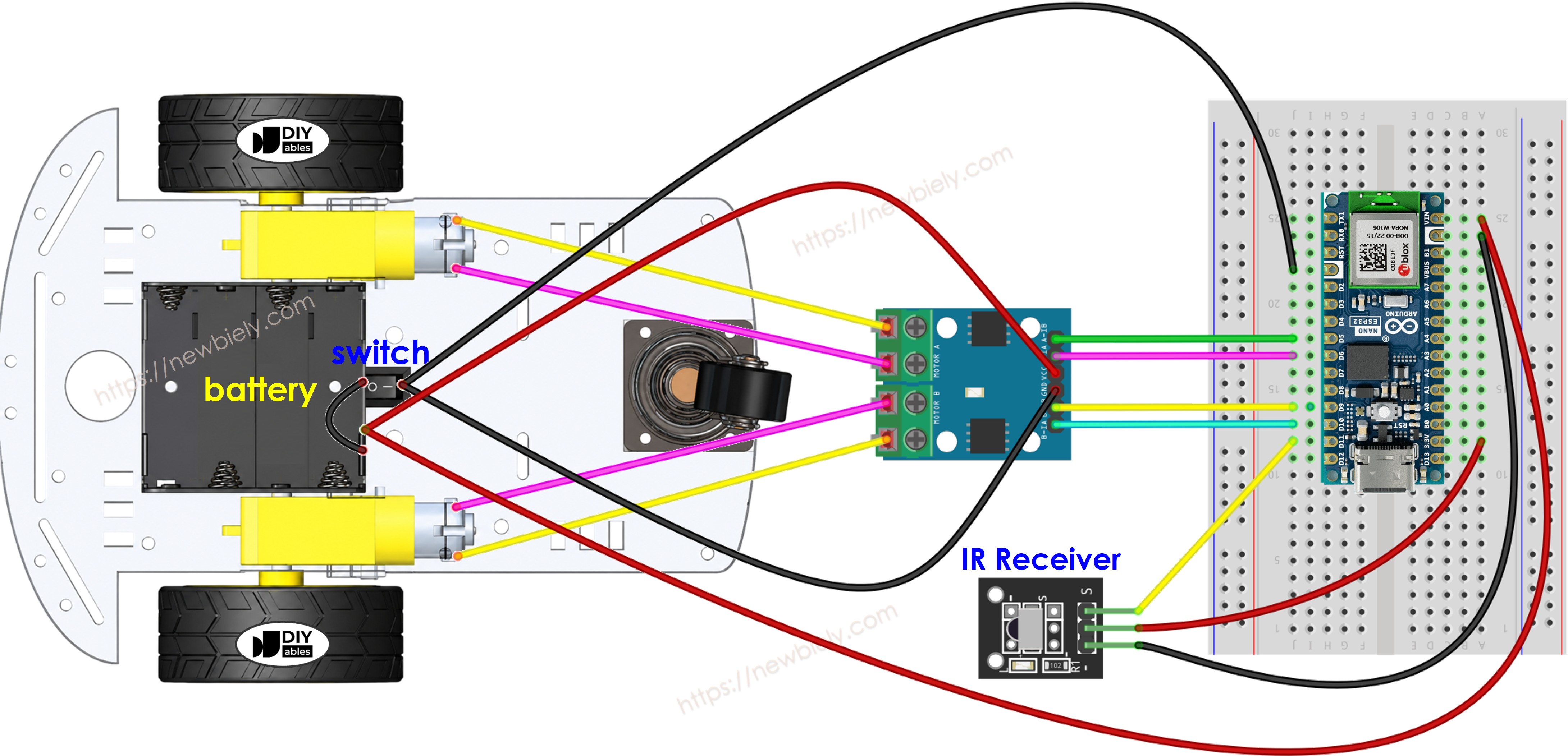 아두이노 나노 ESP32 2wd car 연결 배선도