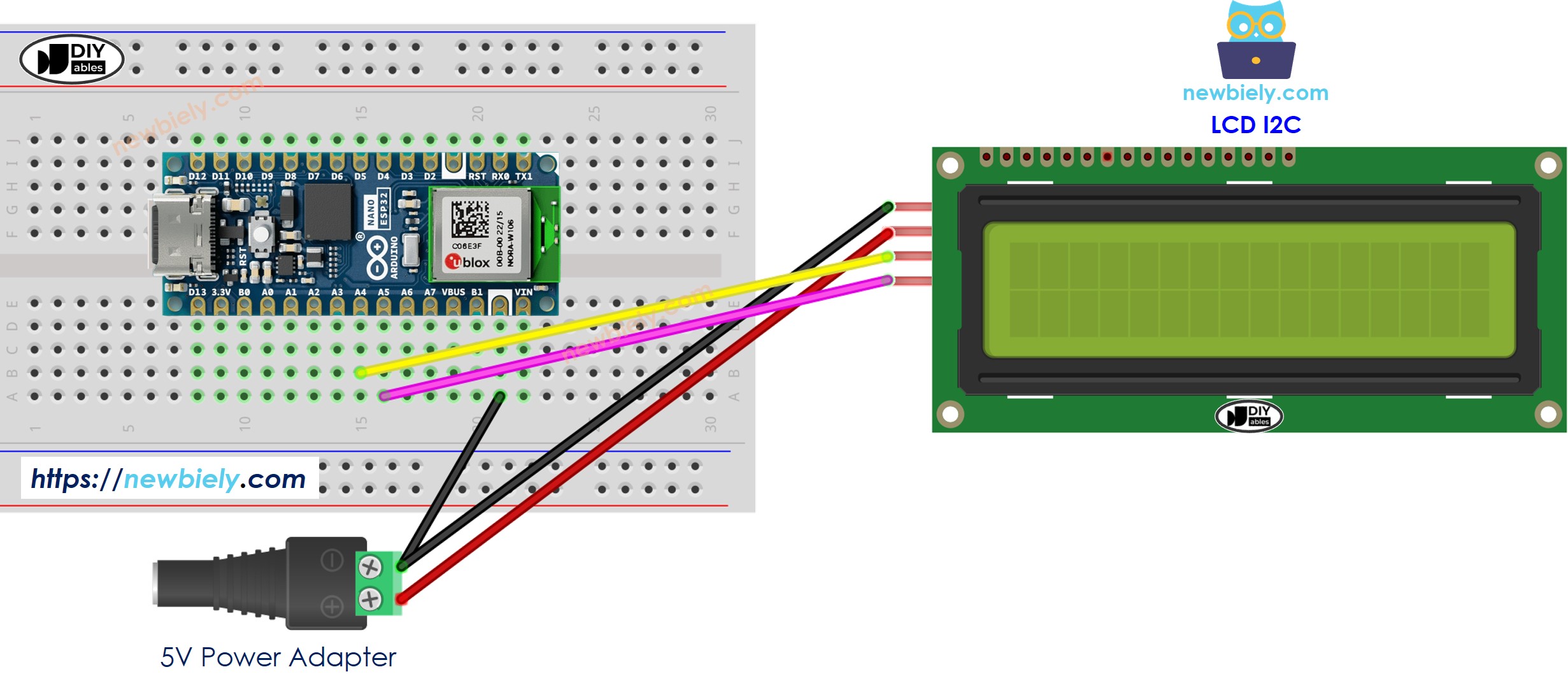 아두이노 나노 ESP32 lcd i2c 연결 배선도